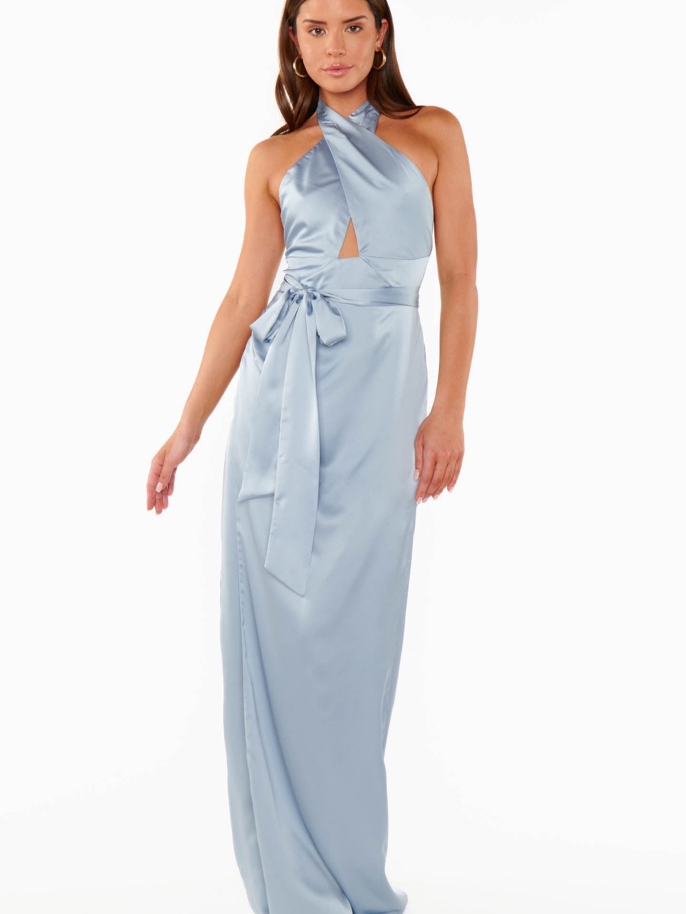 Show Me Your MuMu Adele Halter Maxi Dress Steel Blue Luxe Satin